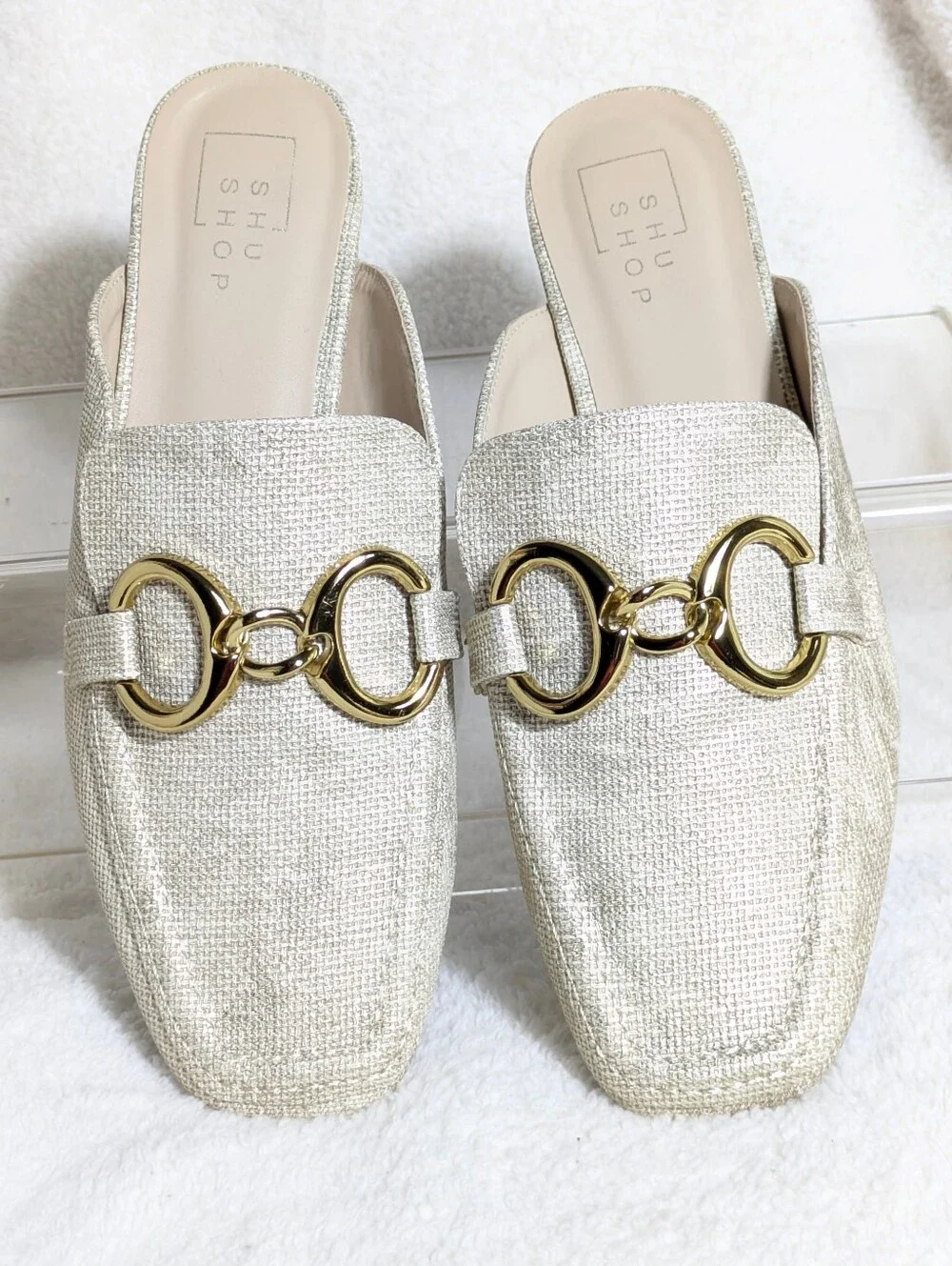 SHU SHOP Womens Andromeda Mule Slip-on Flat Loafers Gold Raffia Casual Coastal 7